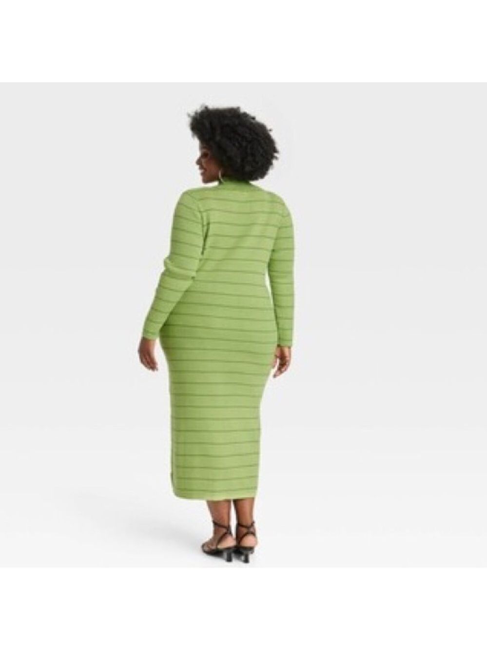 Size S Chic Green Striped Long Sleeve Dress